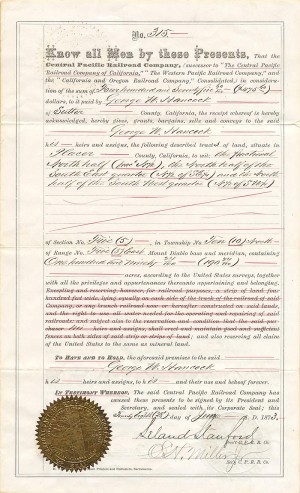 Leland Stanford signs Railroad Deed - SOLD